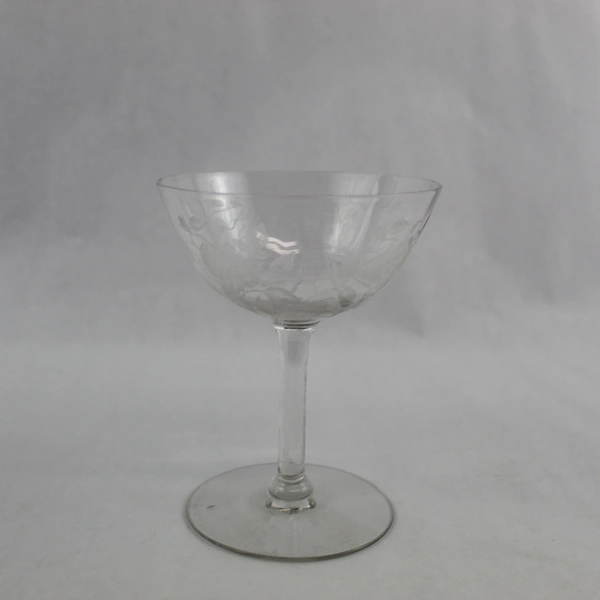 Etched Rose Crystal Champagne Glass Rose Stems On the Glass Stem Sherbet