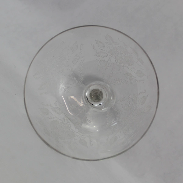 Etched Rose Crystal Champagne Glass Rose Stems On the Glass Stem Sherbet