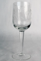 Vintage Etched Flower Straight Sided Clear Crystal Wine Glass Stemware