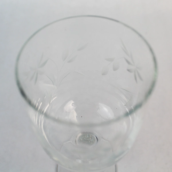 Vintage Etched Flower Straight Sided Clear Crystal Wine Glass Stemware