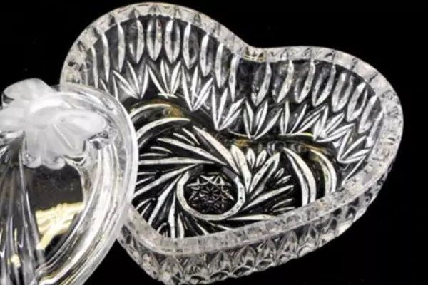 Vtg Anna Hutte German Lead Crystal Heart Trinket Box Bells Bow Original Box