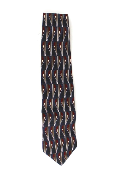 Lot of 2 Henry Grethel Men's Ties - Navy Blue & Brick Red Geometric Designs