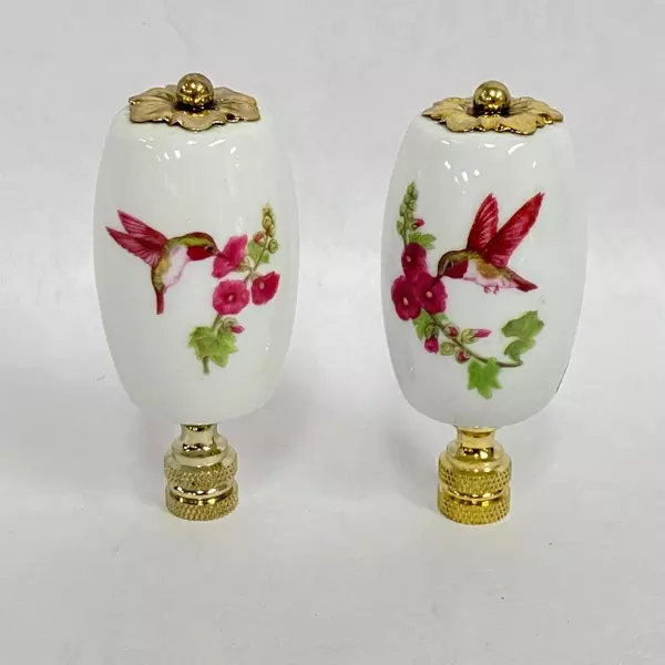 Lot of 2 Ceramic Hummingbird Lamp Ornament NIB Lamp Topper 98C613 Giftco Inc New
