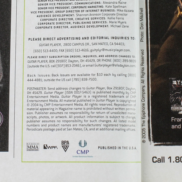 Guitar Player Magazine Dec 2005 Jerry Garcia Randy Rhoads - Good Condition