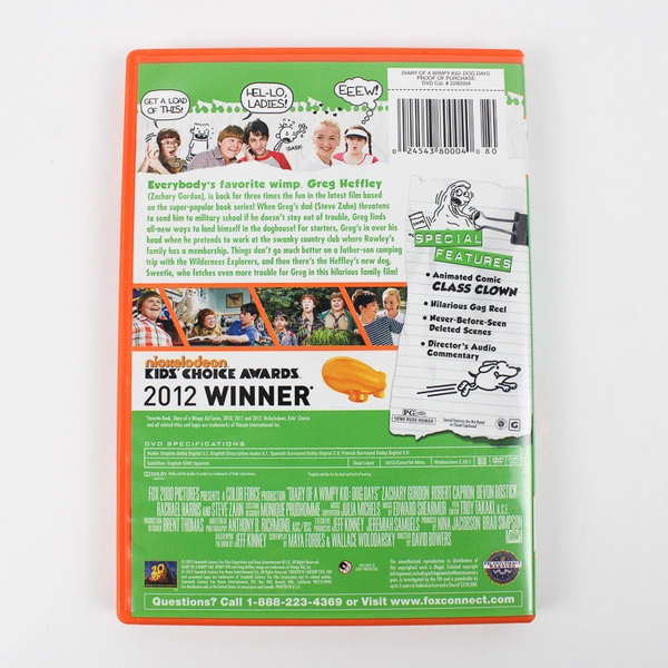 Diary of a Wimpy Kid Dog Days 2012 DVD 20th Century Fox Starring Zachary Gordon