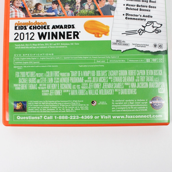 Diary of a Wimpy Kid Dog Days 2012 DVD 20th Century Fox Starring Zachary Gordon
