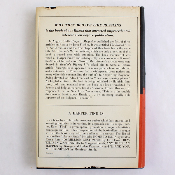 Vintage Why They Behave Like Russians by John Fischer 1947 Hardcover Dust Jacket