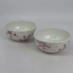 Set of 2 Holiday Home White Ceramic Cereal Bowls With Red Snowflakes