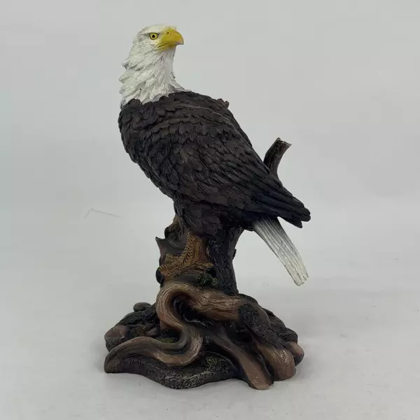 Resin Bald Eagle On A Stump Figurine