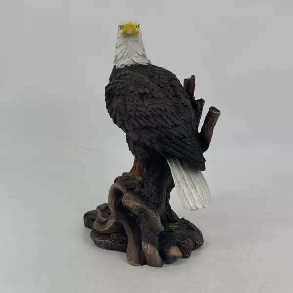Resin Bald Eagle On A Stump Figurine