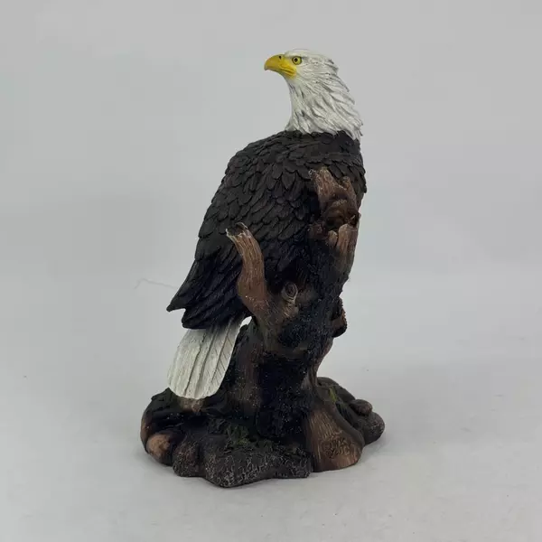 Resin Bald Eagle On A Stump Figurine