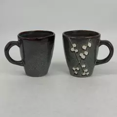 Set of 2 Oneida Cherry Blossom Coffee Cups Green With Brown Trim