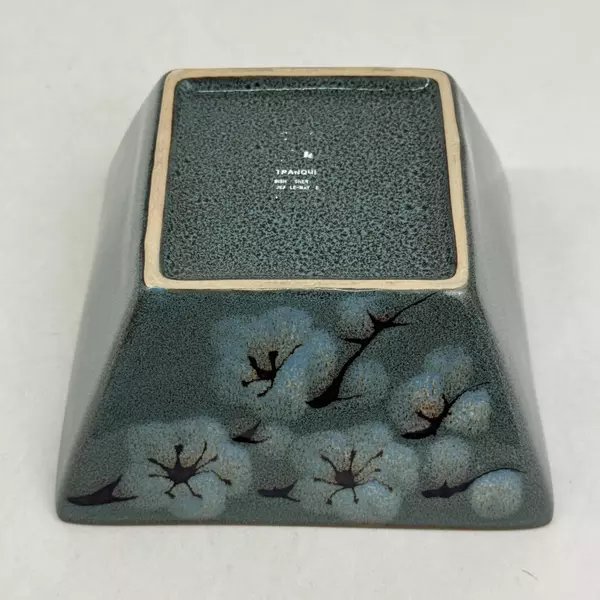 Set of 2 Oneida Cherry Blossom Square Bowl Green With Brown Trim