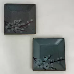 Set of 2 Pier 1 Cherry Blossom Square Salad Plate Green With Brown Trim 8 Inch