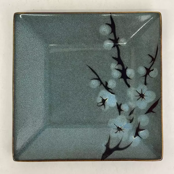 Set of 2 Pier 1 Cherry Blossom Square Salad Plate Green With Brown Trim 8 Inch