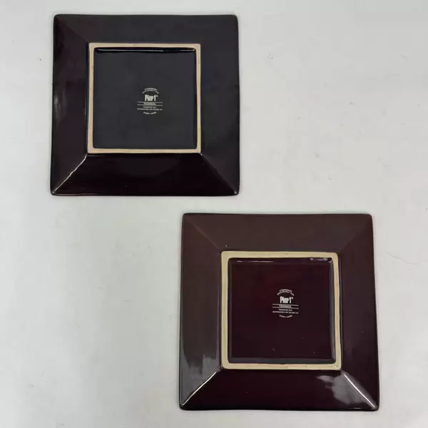 Set of 2 Pier 1 Cherry Blossom Square Salad Plate Green With Brown Trim 8 Inch