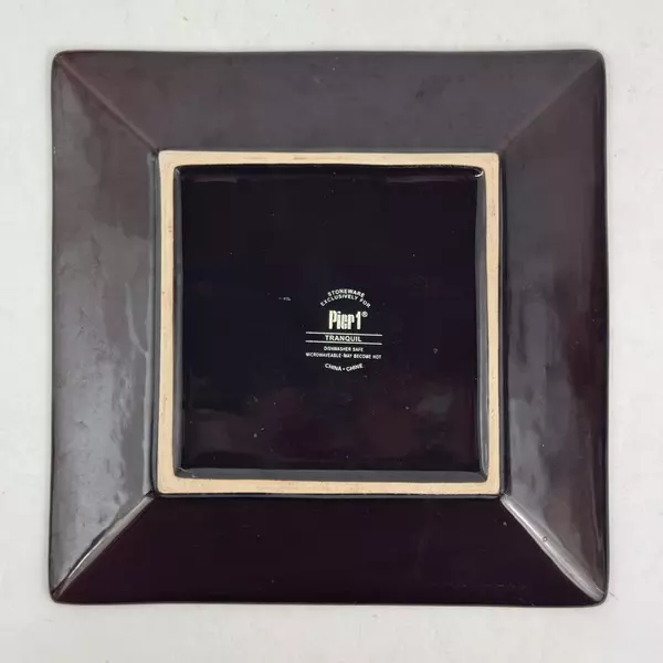 Set of 2 Pier 1 Cherry Blossom Square Salad Plate Green With Brown Trim 8 Inch