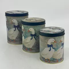 Vintage 80’s Nesting 3 Set Tins White Duck Bow In Winter Snowfall
