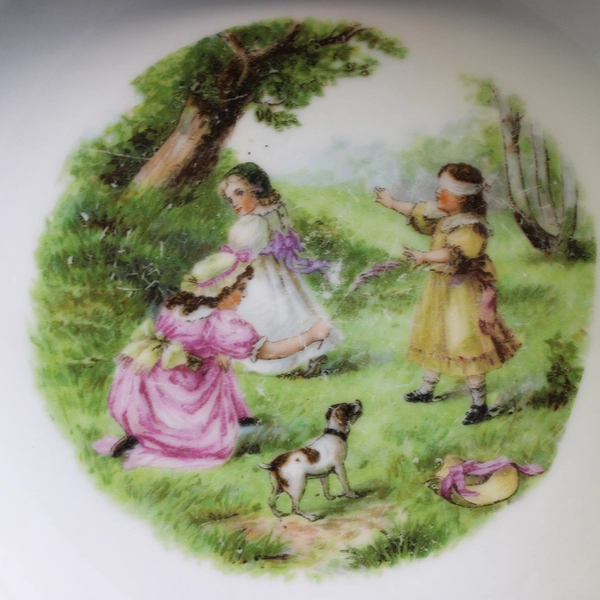 Vintage German Baby Plate Porridge Bowl Children Playing Ceramic 6.75" Diameter