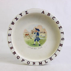 Vintage Unbranded Baby Plate Porridge Bowl "Little Boy Blue" Ceramic 8" Diameter