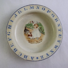 Vintage Baby Plate Porridge Bowl "Baby Bunting Lifts Up His Hat ..." Ceramic