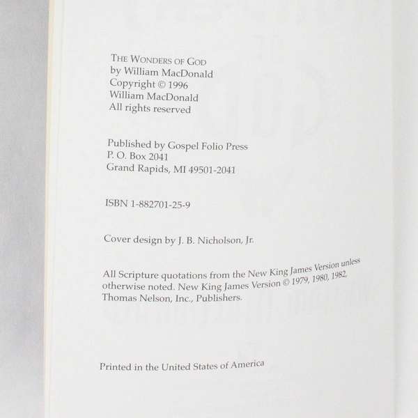 The Wonders of God by William MacDonald 1996 Paperback