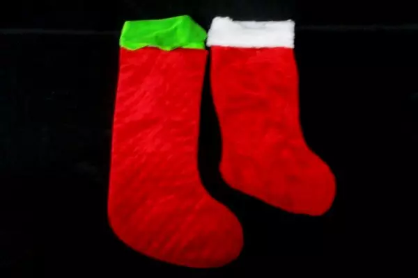 Lot of 6 Christmas Stockings with 2 Santa Hats 16" Red Plush White Faux Fur