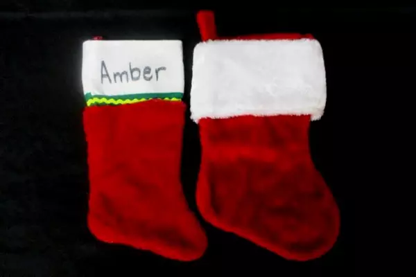 Lot of 6 Christmas Stockings with 2 Santa Hats 16" Red Plush White Faux Fur