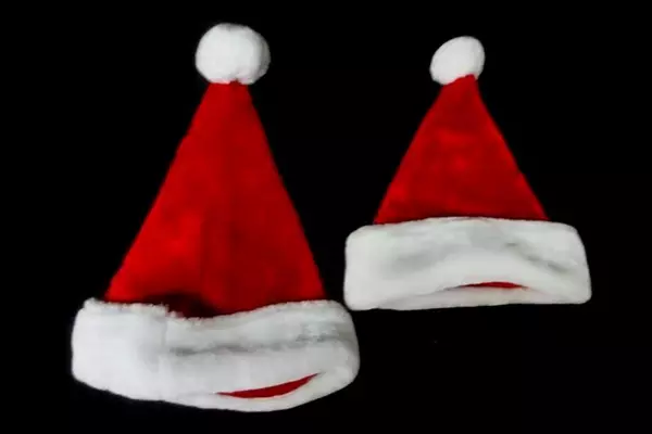 Lot of 6 Christmas Stockings with 2 Santa Hats 16" Red Plush White Faux Fur