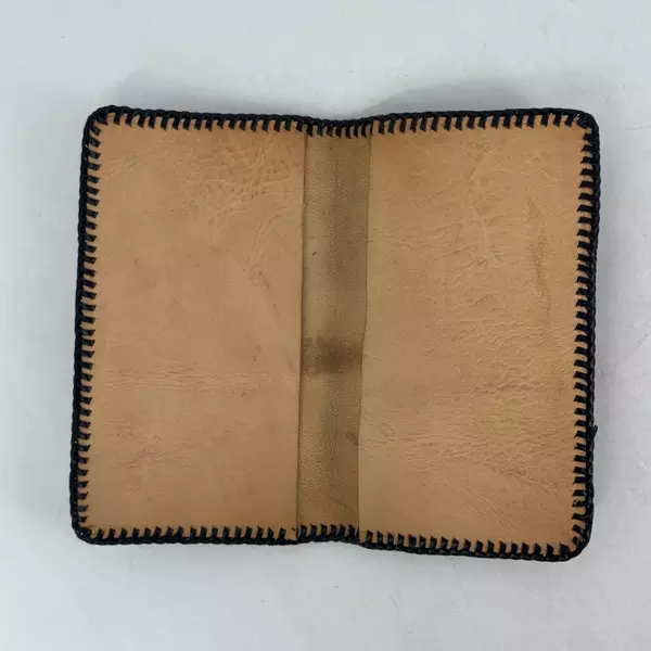 Brown Hand Tooled Leather Bi-fold Wallet Checkbook Floral Embossed Stitched