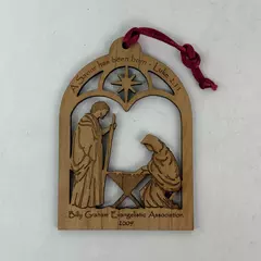 2009 Billy Graham Evangelistic Association Wooden Holy Family Christmas Ornament