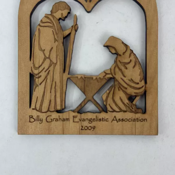 2009 Billy Graham Evangelistic Association Wooden Holy Family Christmas Ornament