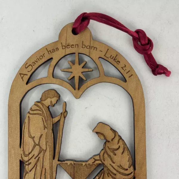 2009 Billy Graham Evangelistic Association Wooden Holy Family Christmas Ornament