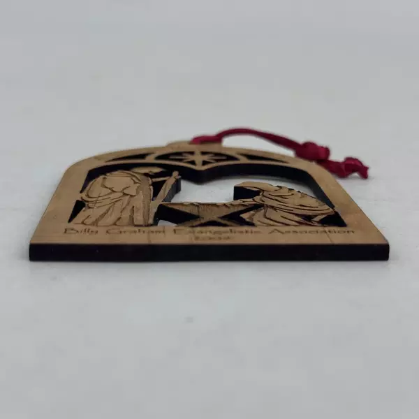 2009 Billy Graham Evangelistic Association Wooden Holy Family Christmas Ornament