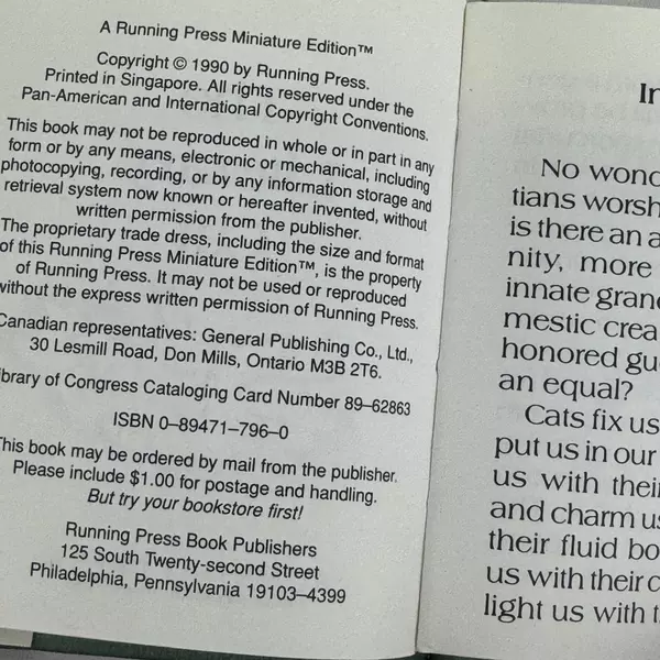 Literary Cat by Miniature Book Quips Quotes Observations 1990 Running Press