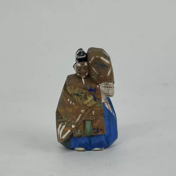 Wood Carving Takasago Doll Japanese Signed Clay Chase