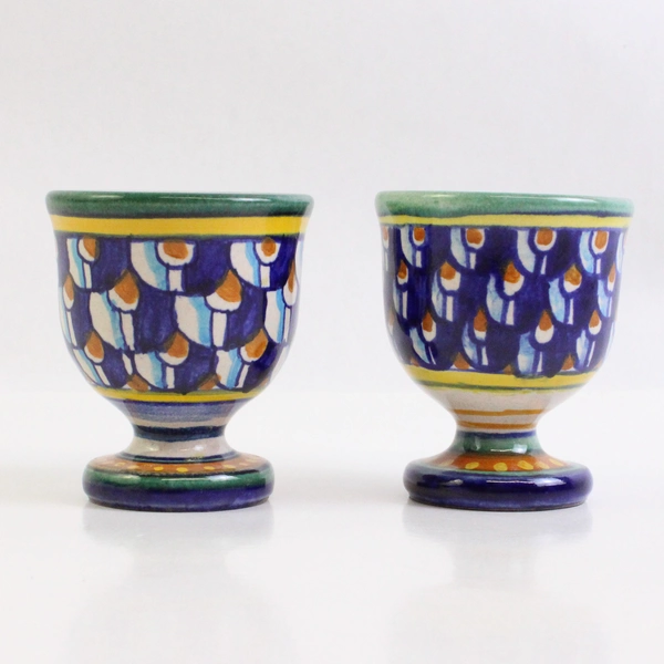 Set of 2 Geribi Deruta Hand-Painted Italian Pottery Egg Cups
