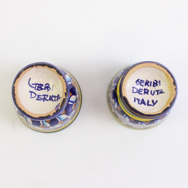 Set of 2 Geribi Deruta Hand-Painted Italian Pottery Egg Cups