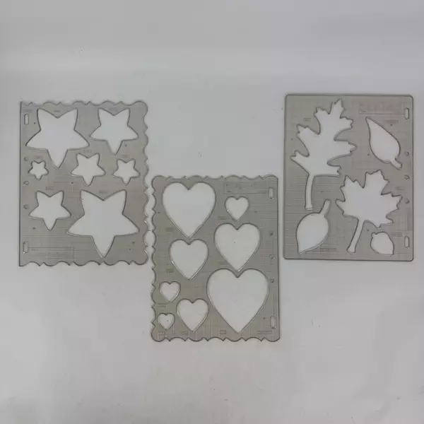 3 Fiskars Hard Plastic Scrapbooking Stencils or Templates Stars Heart Leaves