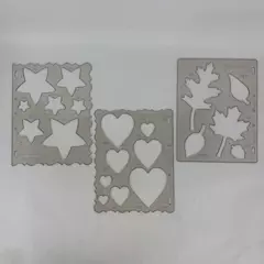 3 Fiskars Hard Plastic Scrapbooking Stencils or Templates Stars Heart Leaves