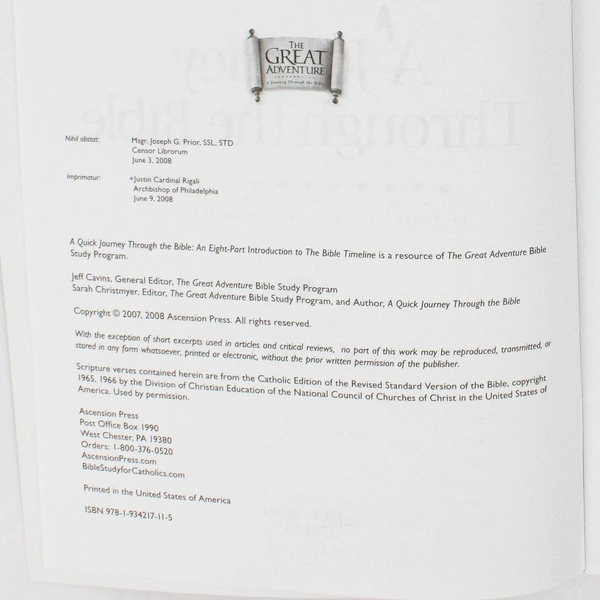 A Quick Journey Through the Bible Student Workbook Sarah Christmyer 2008 PB