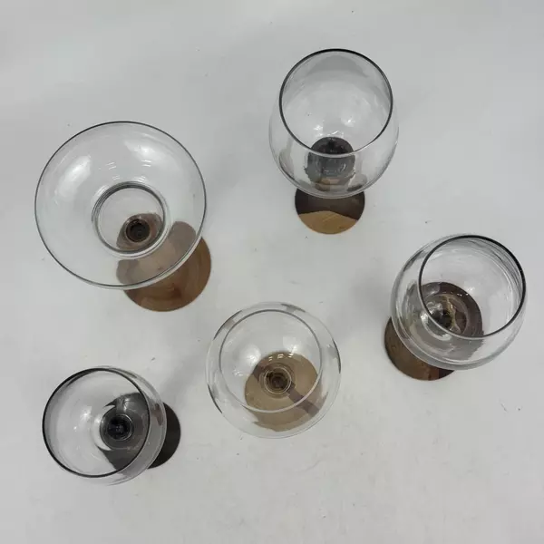 Lot of 5 Assorted Sized Turned Wood Base Wine And Margarita Glasses Signed