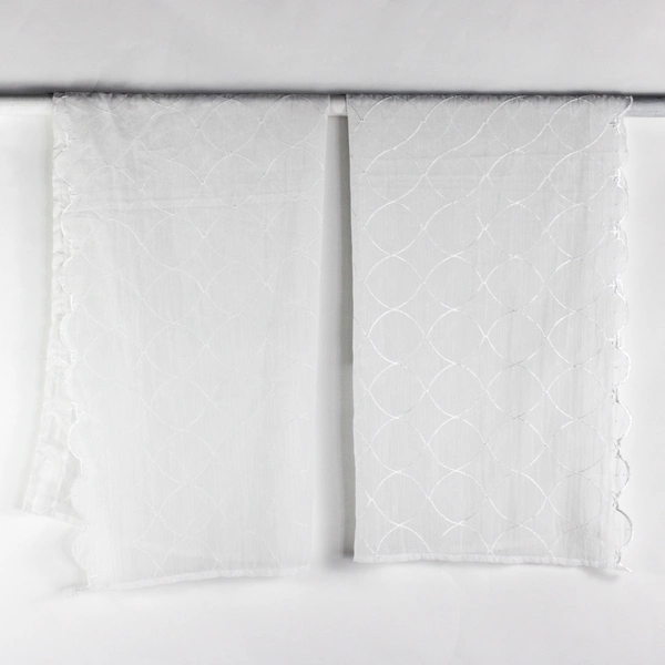 Lot Of 2 Unbranded Solid White Color Sheer Embroidered Curtains 39" x 50"