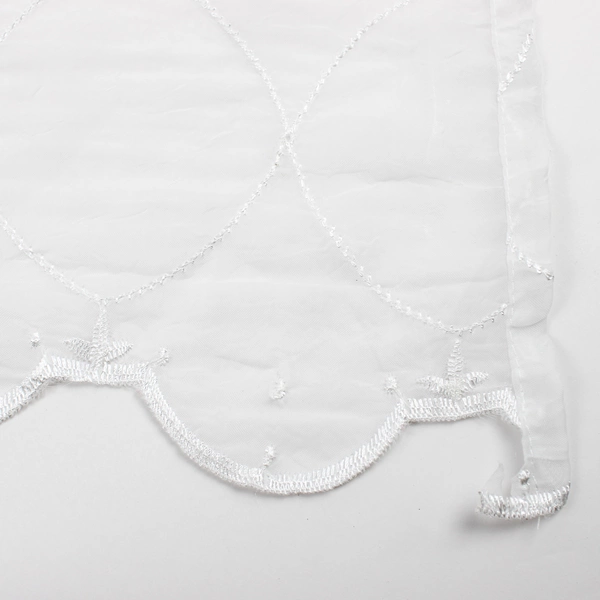 Lot Of 2 Unbranded Solid White Color Sheer Embroidered Curtains 39" x 50"