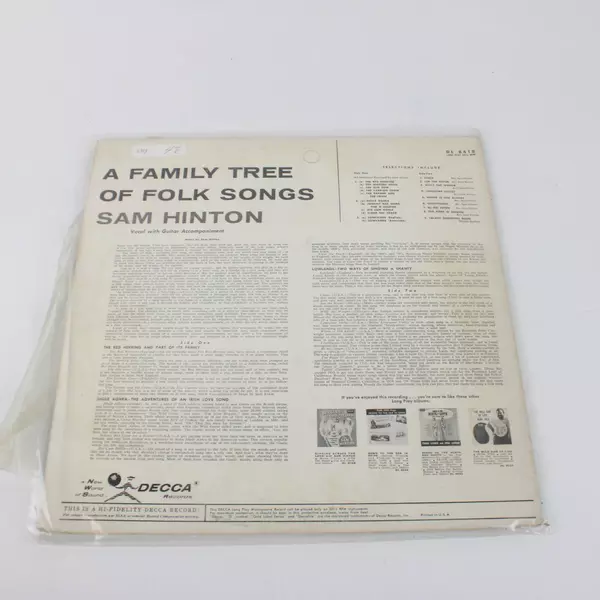 Sam Hinton A Family Tree of Folk Songs RARE Vinyl DL 8418 Decca 1st Press 1959