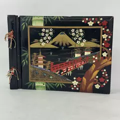Vtg Hand Painted Japanese Lacquer Cover Photograph Album Landscape Scene