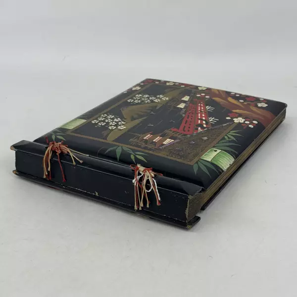 Vtg Hand Painted Japanese Lacquer Cover Photograph Album Landscape Scene