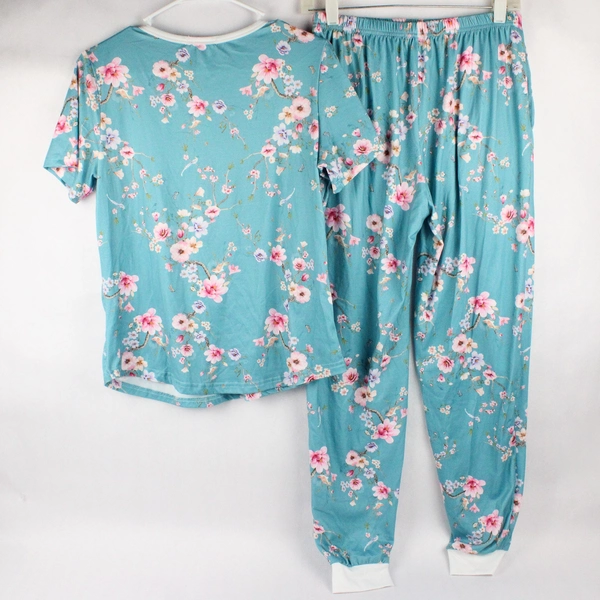 2 Piece Ekouaer Pajama Top and Bottom Set Floral Print Women's Small