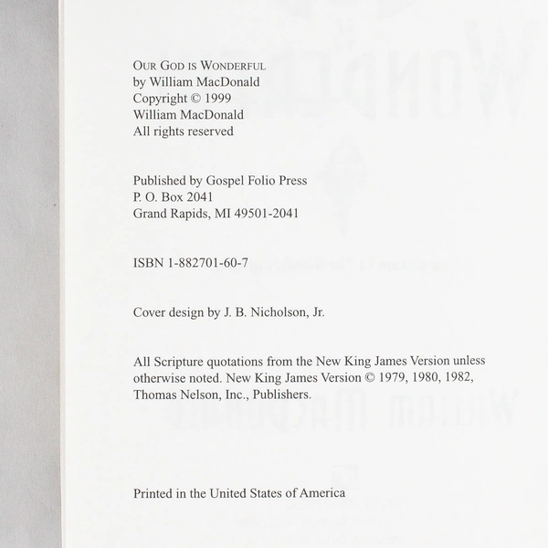 Our God is Wonderful William MacDonald 1999 PB Companion to The Wonders of God