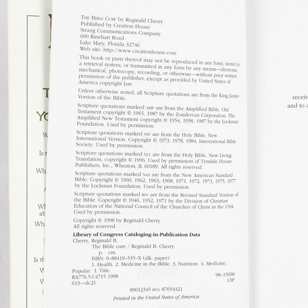 The Bible Cure by Reginald Cherry 1998 HC DJ Hidden Health Secrets of the Bible